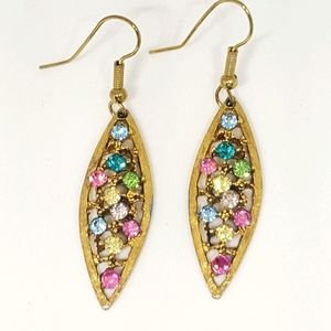 Antique Gold Multi Color CZ Dangling Earrings
